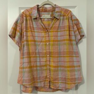 American Eagle Outfitters Pink & Orange Plaid Short-Sleeve Shirt